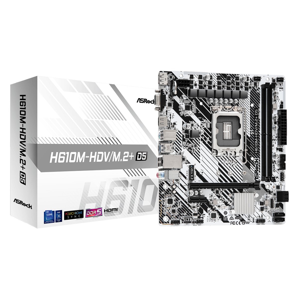 Placa Mãe ASRock H610M-HDV/M.2+ D5 (LGA 1700 - DDR5 5600) - Chipset Intel H610 - Slot M.2 - Micro ATX - 90-MXBM50-A0UAYZ