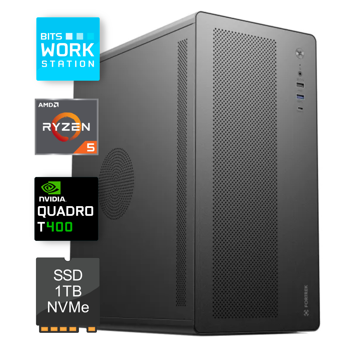 Computador WorkStation Bits 2026 - AMD Ryzen 5 5600GT, 16GB, SSD 1TB, Nvidia Quadro T400, Windows 11 Professional