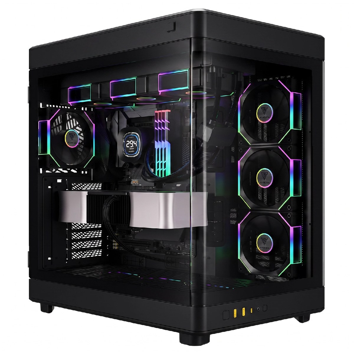 Gabinete Gamer Gamdias Neso P1 PRO B - Lateral e Frontal em Vidro Temperado - USB-C - USB 3.0 - 3 Coolers ARGB Inclusos - Preto