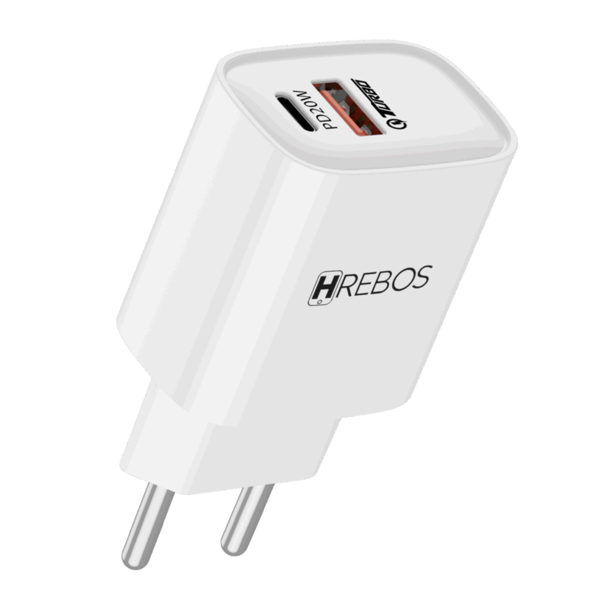 Carregador de Parede USB e USB-C - Hrebos CRG-232CC - 20W - Carregamento Rápido - Com Cabo - Branco