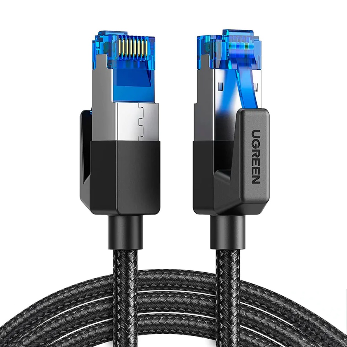Cabo de Rede FTP (Patch Cord) RJ45 Cat 8 - Blindado - Revestimento em Nylon Trançado - 2 metros - Preto - Ugreen 80431