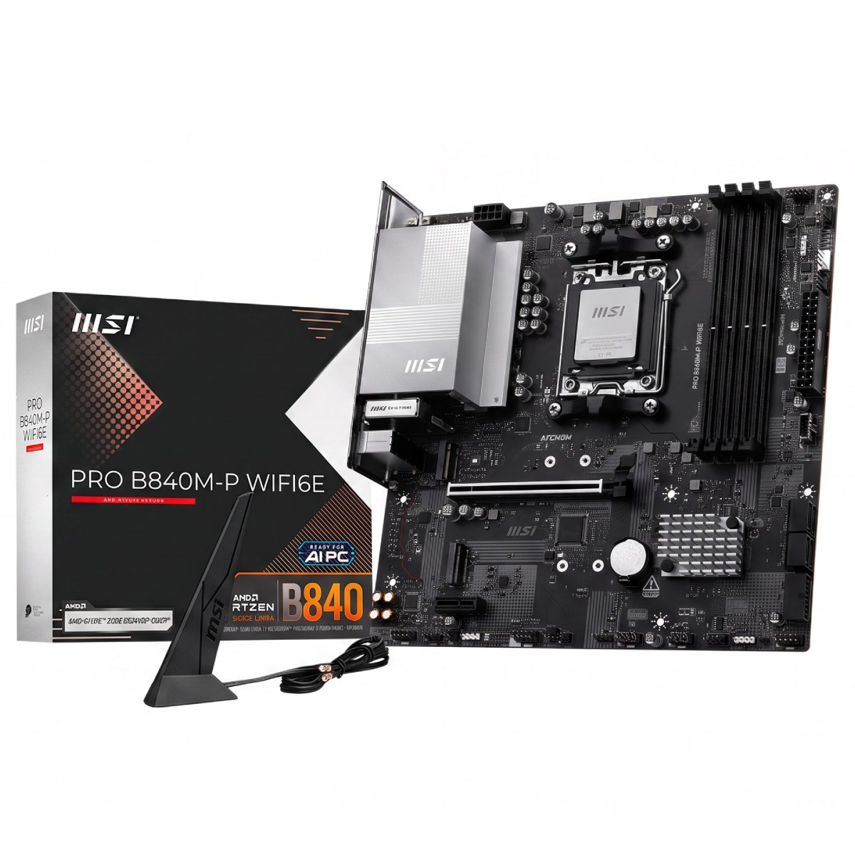Placa Mãe MSI PRO B840M-P WiFi6E (AM5 - DDR5 8000 O.C) - Chipset AMD B840 - Wi-Fi 6E - 2x Slots M.2 - Micro ATX