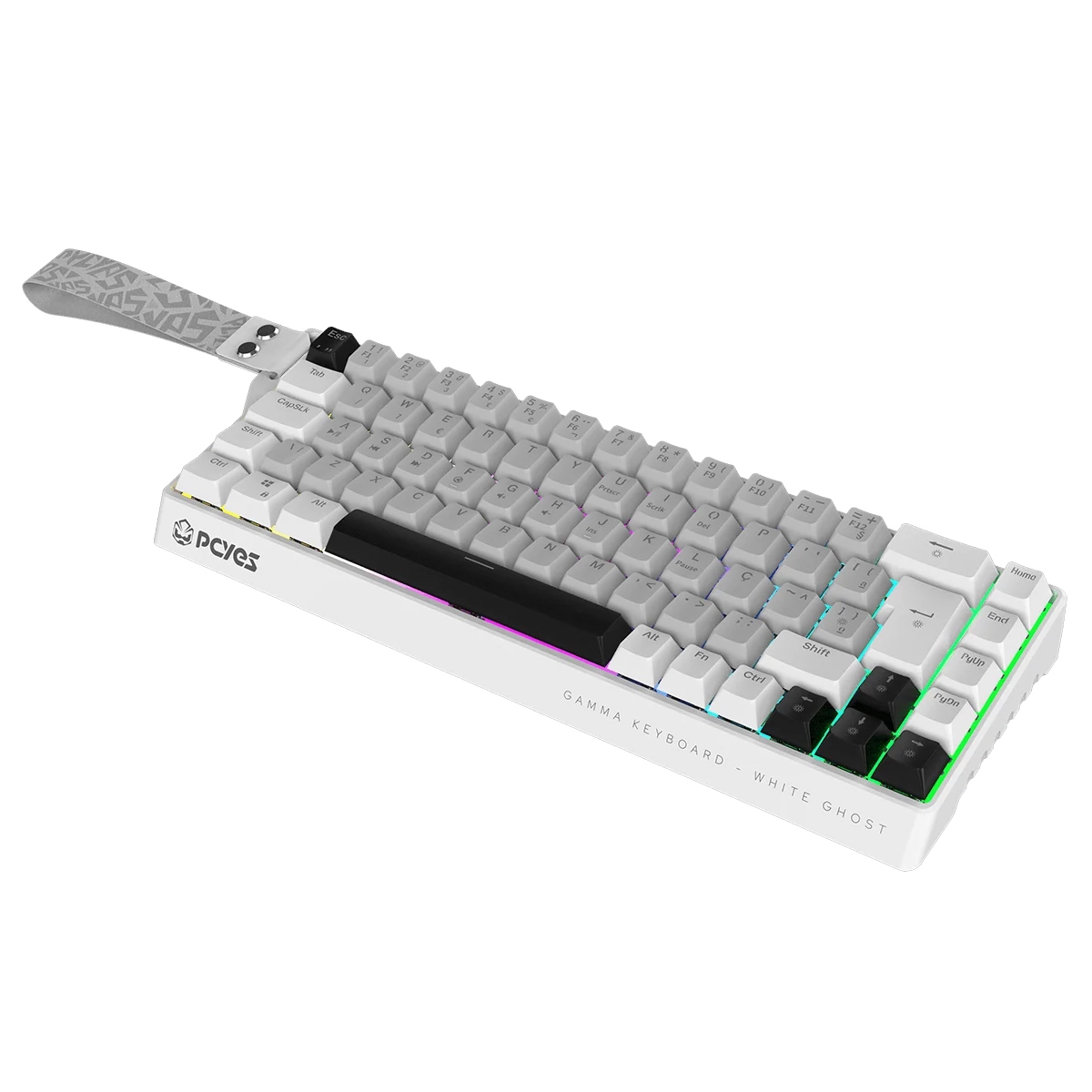 Teclado Gamer Magnético PCYes Gamma White Ghost - ABNT2 - Compacto 65% - 8000Hz - Rapid Trigger 0,01mm - Switch Outemu Blue Ice - LED RGB - Branco - PMGMWG