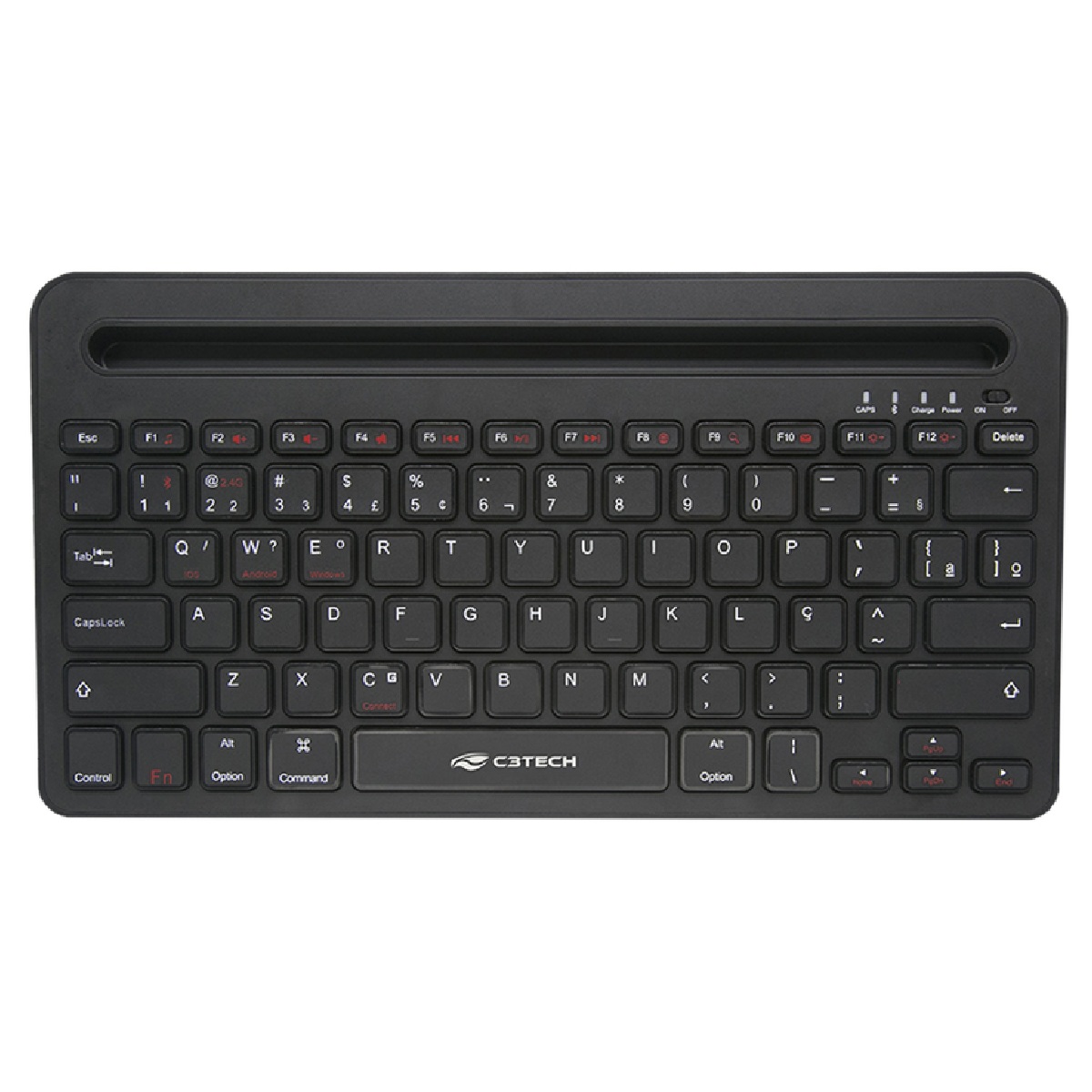 Teclado sem Fio C3Tech K-BT100BK - Bluetooth e 2.4GHz - Multi-Device - Recarregável - Preto