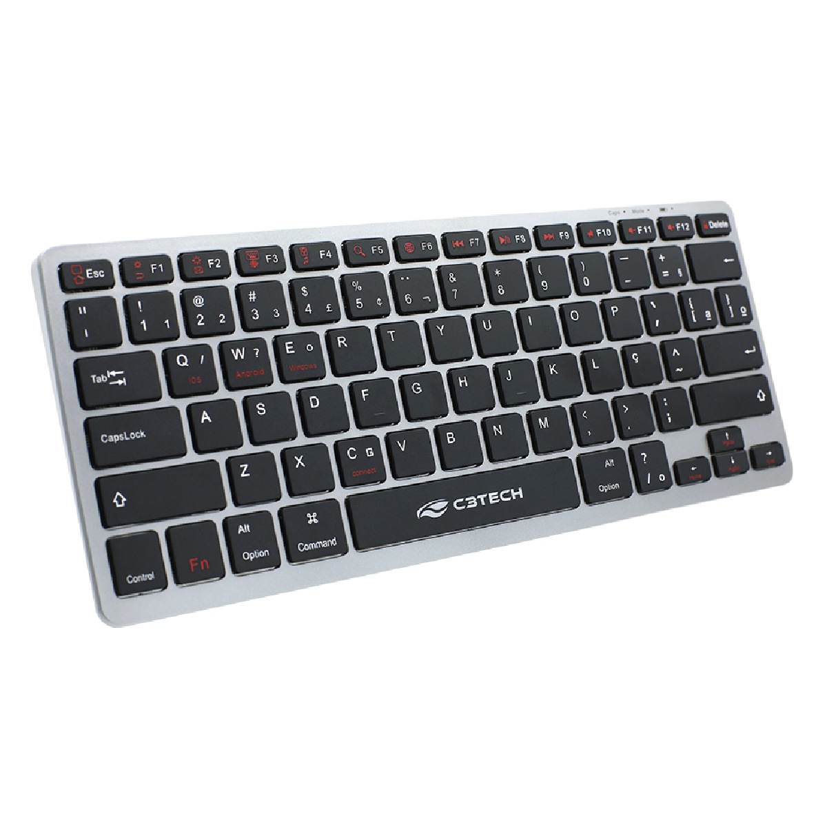 Teclado sem Fio C3Tech K-BT50BK - Bluetooth - Recarregável - Padrão TKL PT/BR - Preto