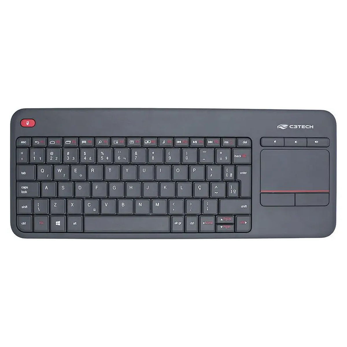 Teclado sem Fio C3Tech K-WT200BK - Touchpad Integrado - Conexão USB 2.4GHz - ABNT2 - Preto