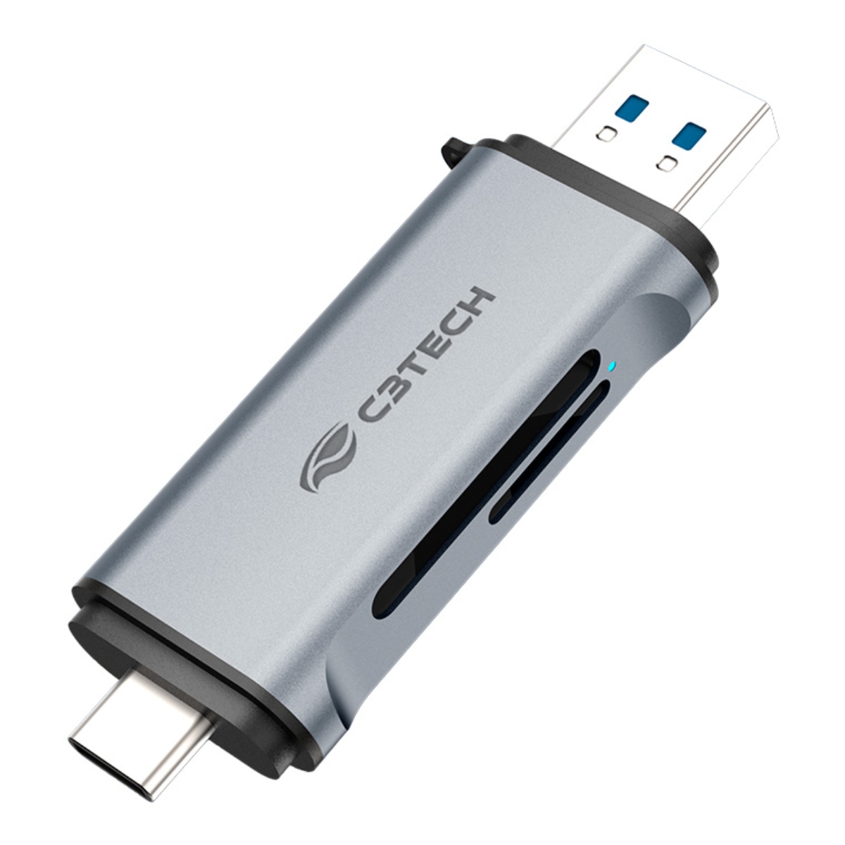 Leitor de Cartão de Memória USB e USB-C - SD e Micro SD - 5Gbps - Alumínio - C3Tech HU-L50GY