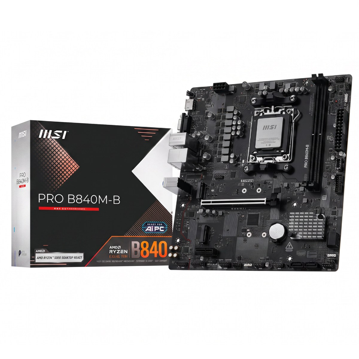 Placa Mãe MSI PRO B840M-B (AM5 - DDR5 8000 O.C) - Chipset AMD B840 - 2x Slots M.2 - HDMI/VGA - Micro ATX - 911-7E76-006