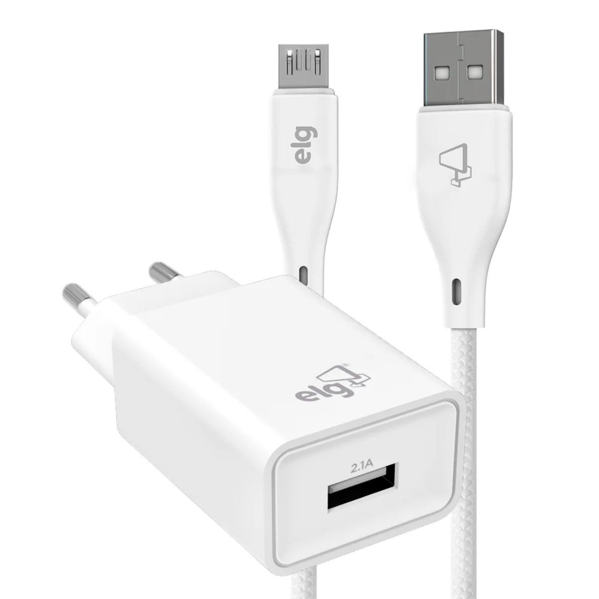 Carregador de Parede USB - com Cabo Micro USB - Branco - ELG KT510WC