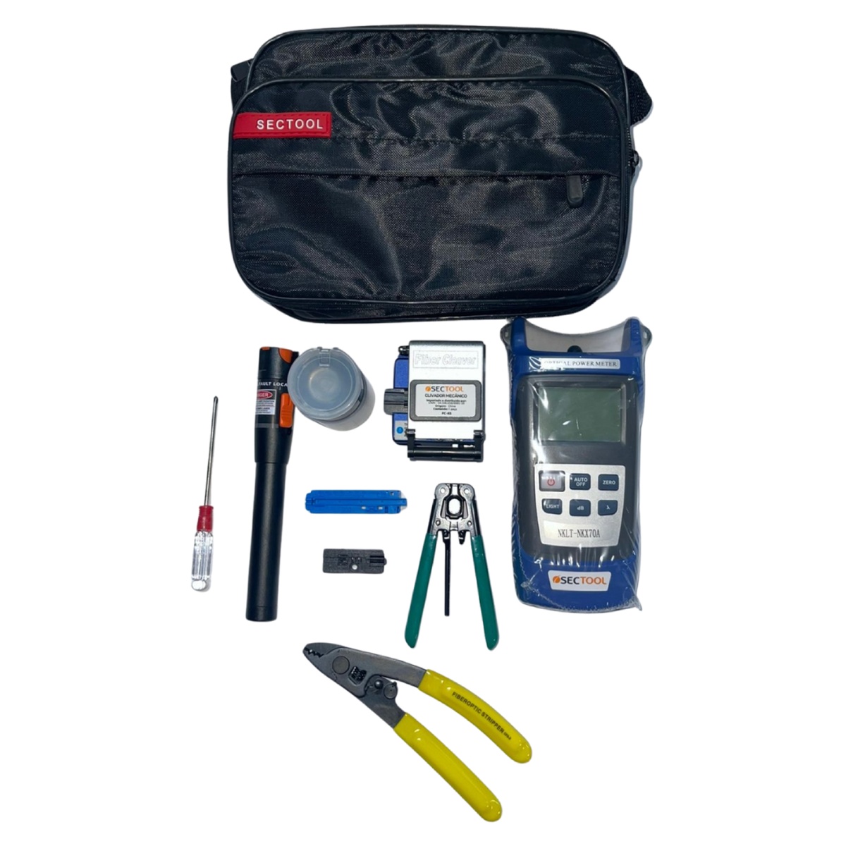 Kit Universal FTTH para Conectorização Óptica - OPM SC/FC - Visual Fault Locator - Clivador FE-FC-6S - Decapadores - FE-FOTK819