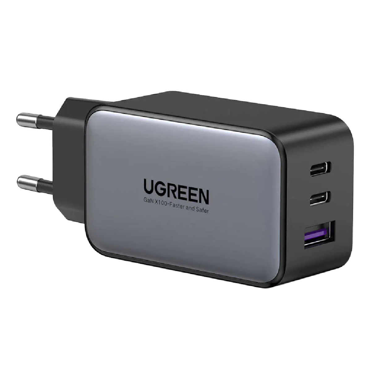 Carregador de Parede USB e USB-C - Ugreen GaN CD244 - 3 Portas (2x USB-C / 1x USB-A) - 65W - Carregamento Rápido - Preto - 10335