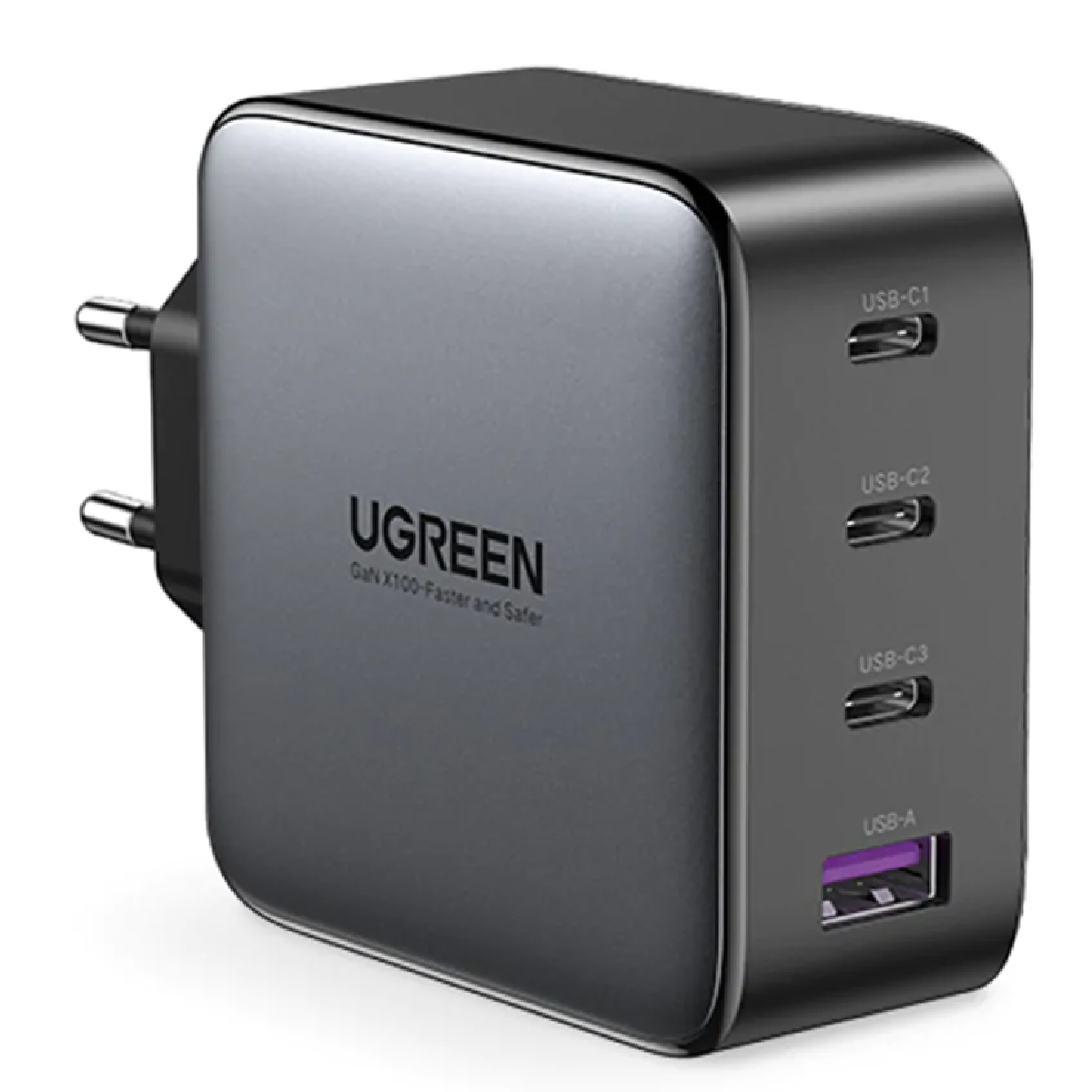 Carregador de Parede USB e USB-C - Ugreen GaN CD226 - 4 Portas (3x USB-C / 1x USB-A) - 100W - Carregamento Rápido - Sem Cabo - Preto - 40747