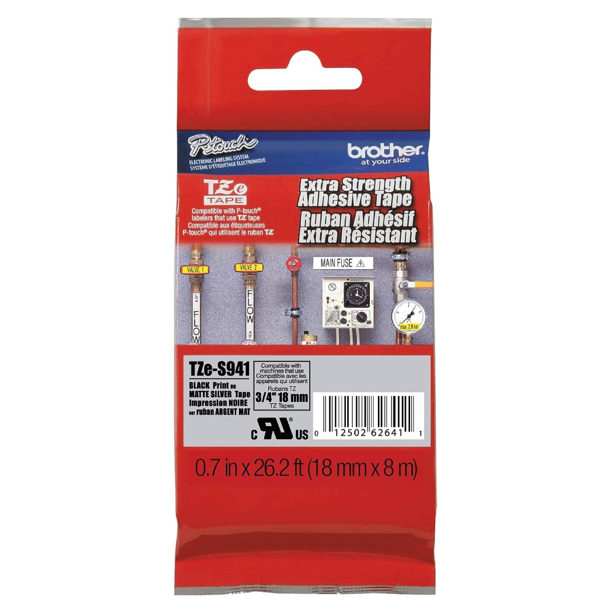 Fita para Rotulador Brother P-Touch TZE-S941 - 18mm - Preto sobre Prata Fosco - Adesivo Extra Forte