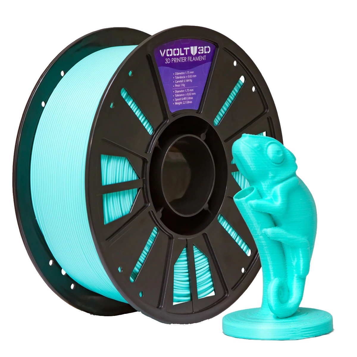 Filamento para Impressora 3D - PLA - Verde Tiffany Solido - 1kg - 1,75mm - Voolt3D PL-VD-TF-1