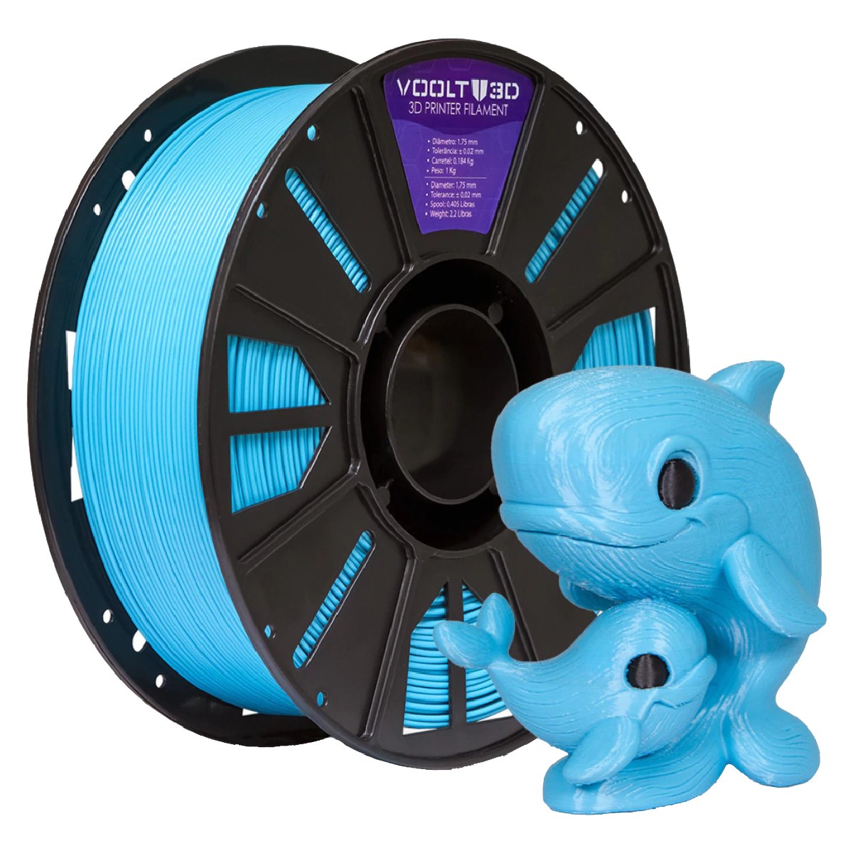 Filamento para Impressora 3D - PLA - Azul Cyan Sólido - 1kg - 1,75mm - Voolt3D PL-AZ-CY-1