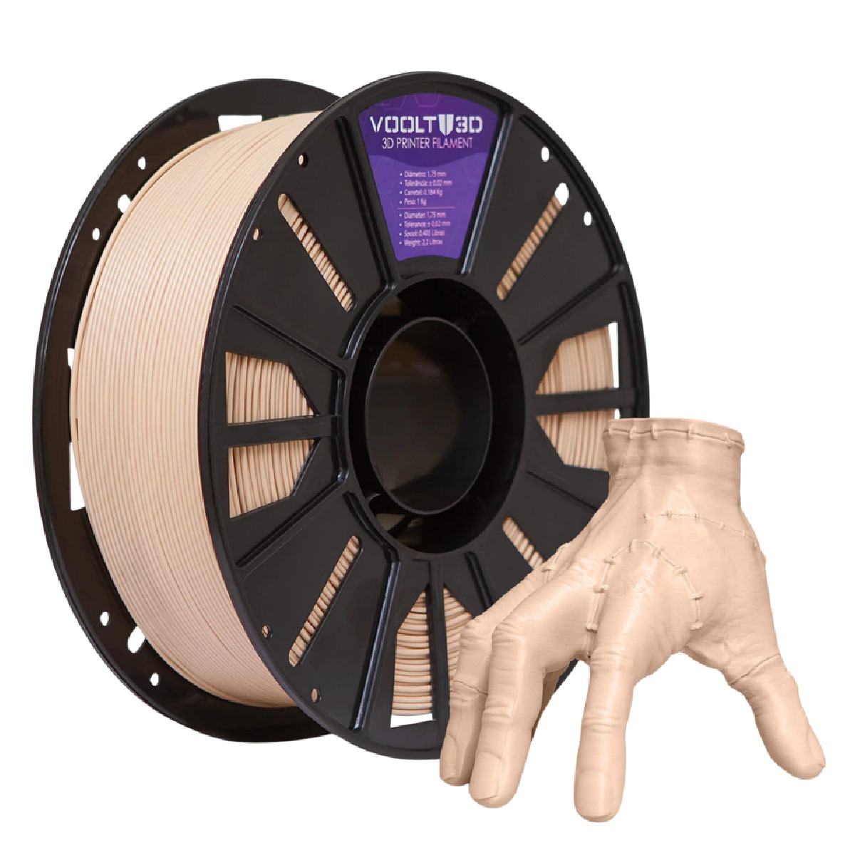 Filamento para Impressora 3D - PLA - Bege Caucasiano Sólido - 1kg - 1,75mm - Voolt3D PL-CC-1