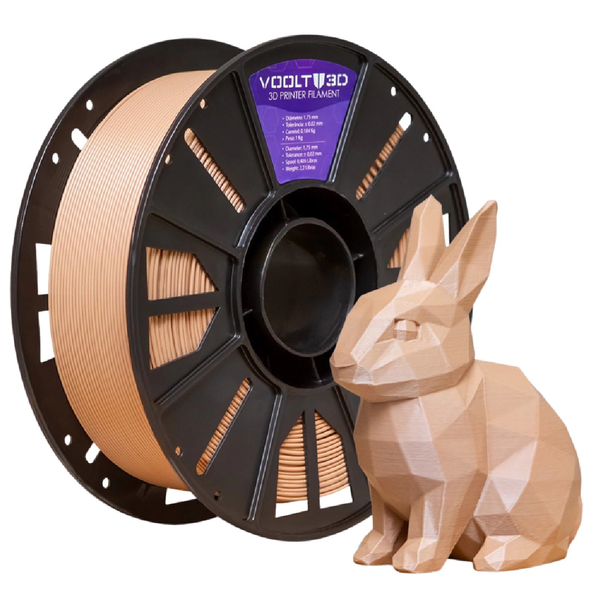 Filamento para Impressora 3D - PLA - Marrom Cappuccino Sólido - 1kg - 1,75mm - Voolt3D PL-MR-CP-1