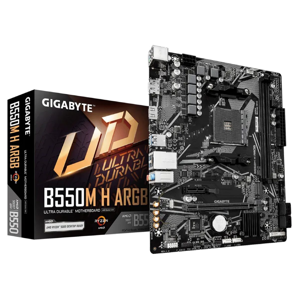 Placa Mãe Gigabyte B550M H ARGB (AM4 - DDR4 5100 O.C) - Chipset AMD B550 - USB 3.2 - Slot M.2 - Micro ATX