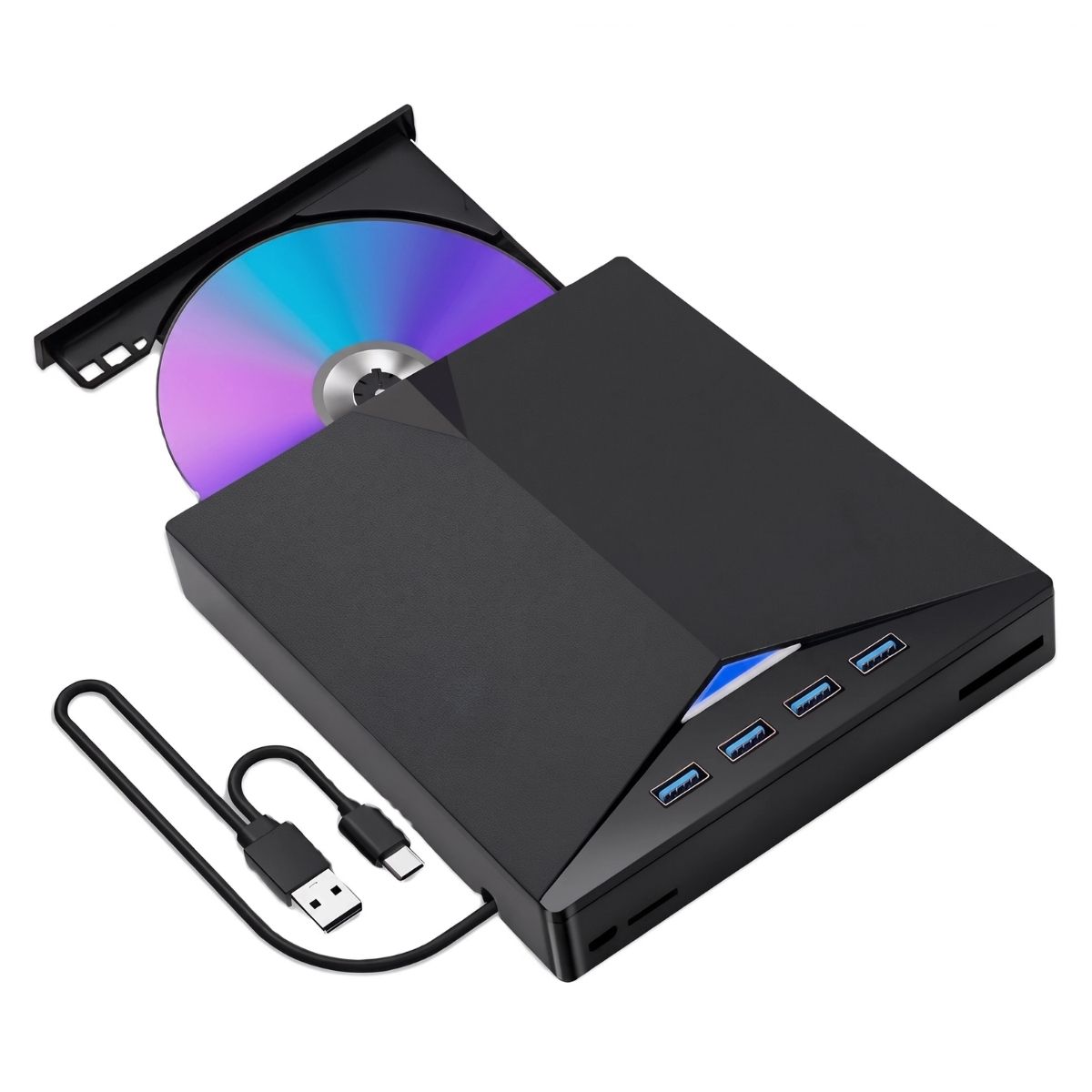 Gravador DVD Externo F3 - Portátil - 7 em 1 - USB 3.0 - USB-C - Leitor de Cartão SD - DVD-RW-MU