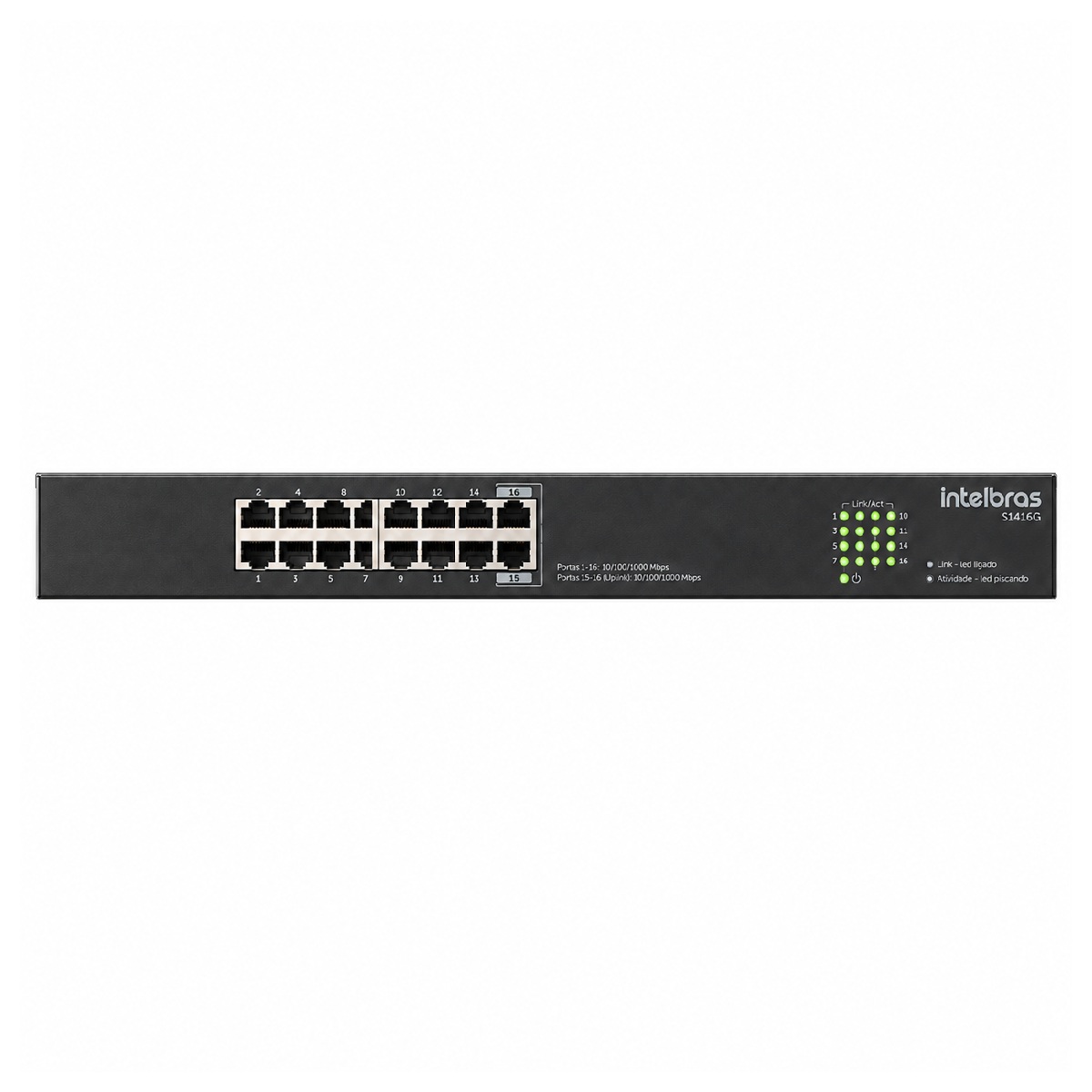 Switch 16 Portas Intelbras S1116G - Gigabit - 32Gbps - Para Mesa ou Rack - Não Gerenciável - Bivolt
