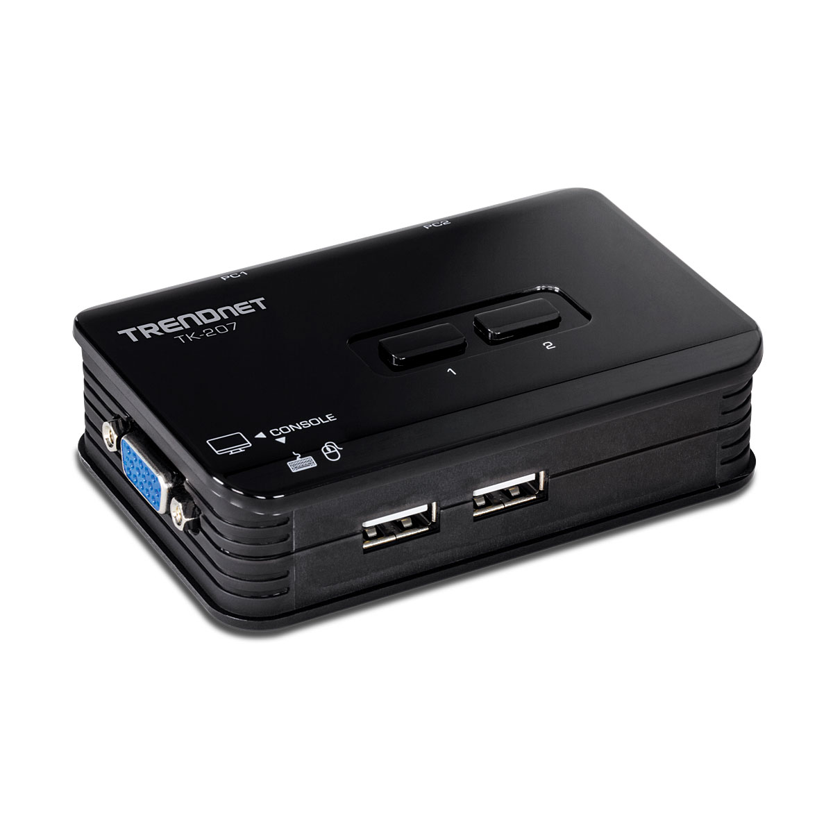 Chaveador KVM TrendNet TK-207K - 2 computadores em 1 monitor, teclado e mouse - USB - com Cabos KVM Inclusos