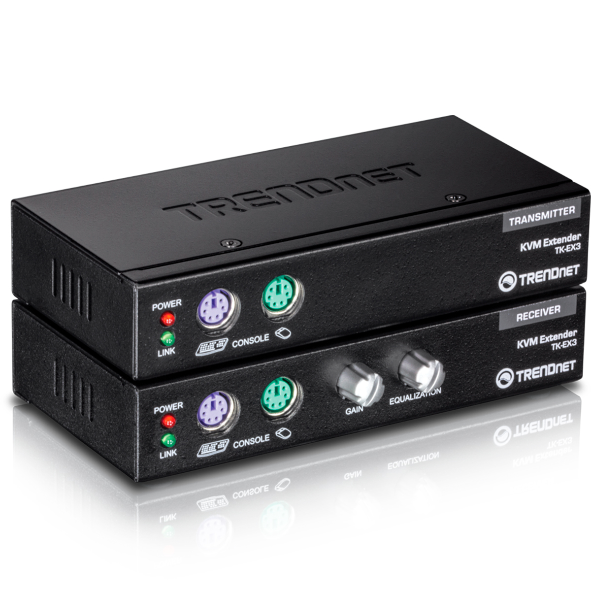 Kit extensor KVM TrendNet TK-EX3 - PS2 - via Cabo de Rede - Estenda teclado, mouse e monitor em distâncias de até 150 metros