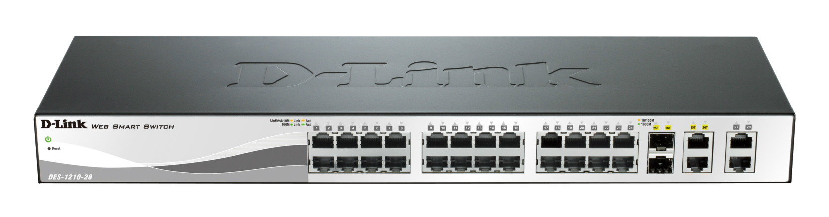Switch 24 portas D-Link DES-1210-28 - 24 portas 100Mbps + 2 portas Gigabit + 2 portas Combo Mini-GBIC - Gerenciável
