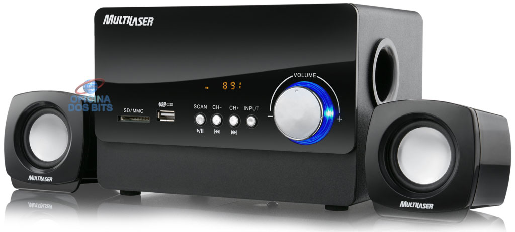 Caixa de Som 2.1 Multilaser Music Bass SP101 - 20W RMS - Rádio FM - Entrada USB e SD