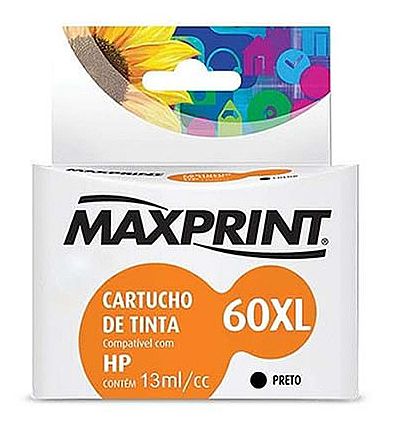 Cartucho - Cartucho compatível HP 60XL Preto - CC641WL - Maxprint 6111721 - Para HP Deskjet D1660 / D2530 / D2545 / D2560 / D2660 / F4280 / F4480 / Photosmart C4680 / C4780