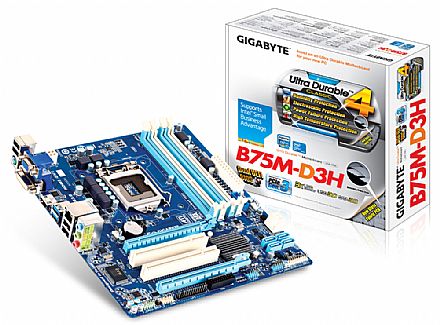 Placa Mãe para Intel - Placa Mãe Gigabyte GA-B75M-D3H (LGA 1155 DDR3 1600) Chipset Intel B75 - USB 3.0 * liquidação última peça de vitrine