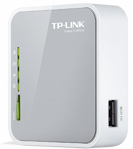 Roteador, Repetidor & Acess Point - Roteador Wi-Fi Portátil TP-Link TL-MR3020 - 150Mbps - Modo Roteador 3G/4G, Roteador, Roteador Cliente WISP e Roteador de Viagem (Modo AP) - Porta Wan/Lan e USB