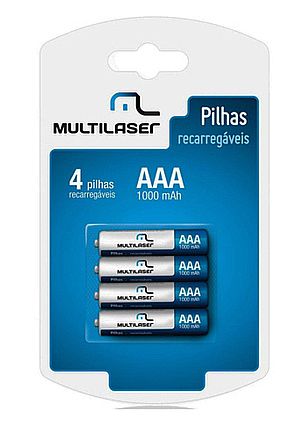 Bateria & Pilhas - Pilha Recarregável AAA Multilaser CB050 - 1000 mAh - 4 unidades