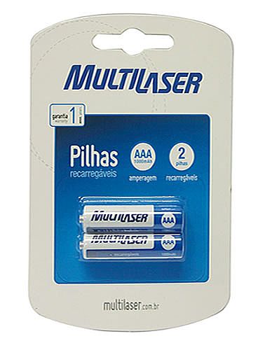 Bateria & Pilhas - Pilha Recarregável AAA Multilaser CB051 - 1000 mAh - 2 unidades