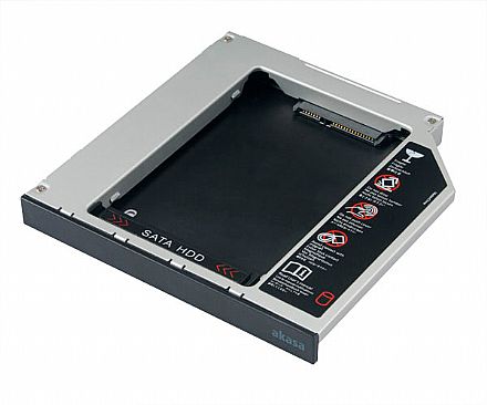 Storage / Case / Dockstation - Adaptador Caddy Akasa N.Stor D12 - Converte baia de gravador de laptop IDE para HD / SSD de 2.5" - Compatível com 7mm - 9.5mm e 12.5mm - AK-OA2SDE-BK *Liquidação Open Box
