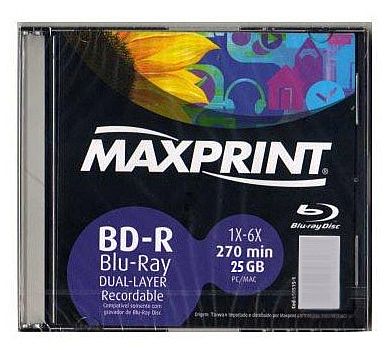 Mídia - Blu Ray BD-R 25GB 6x - Dual Layer - Box Slim - Unidade - MaxPrint 505280