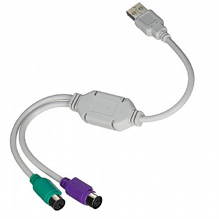 Cabo & Adaptador - Cabo Conversor USB para 2 PS2 - Teclado e Mouse