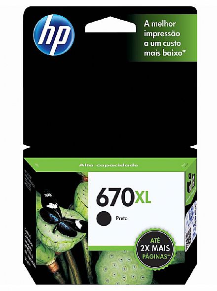 Cartucho - Cartucho HP 670XL Preto - CZ117AB - Para HP 3525 / 5525 / 4615 / 4625