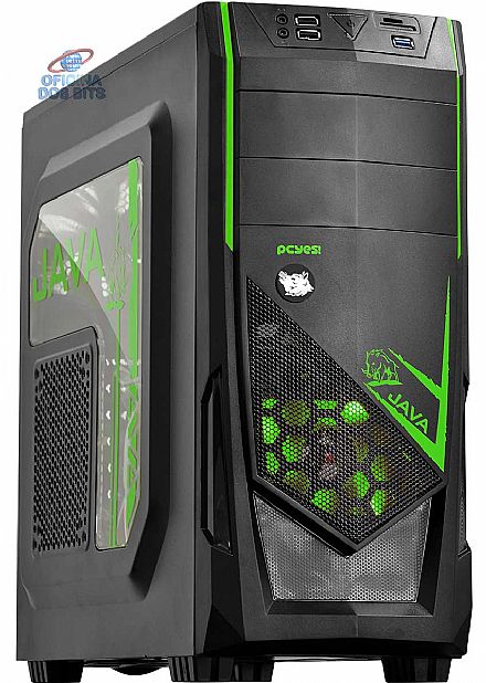 Gabinete - Gabinete PCYes Java Verde - Janela Lateral em Acrílico - Detalhes em Verde - USB 3.0 - JAVAPTOVD2FCA