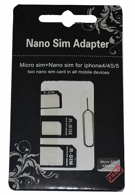 Acessorios de telefonia - Kit Adaptador de Chip GSM Nano Micro Sim - 3 em 1 - AD0195