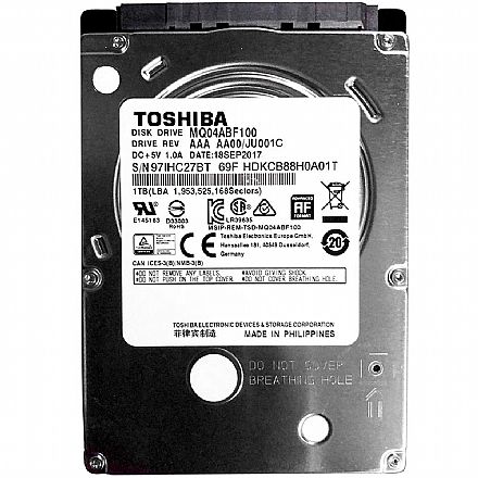 HD (Disco Rígido) - HD 1TB para Notebook - 128MB Cache - Slim 7mm - Toshiba MQ04ABF100