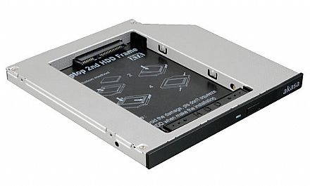 Storage / Case / Dockstation - Adaptador Caddy Akasa N.Stor S9 - Converte baia de gravador de laptop SATA para HD / SSD de 7mm a 9mm - Compatível com baia 9,5mm - AK-OA2SSA-03