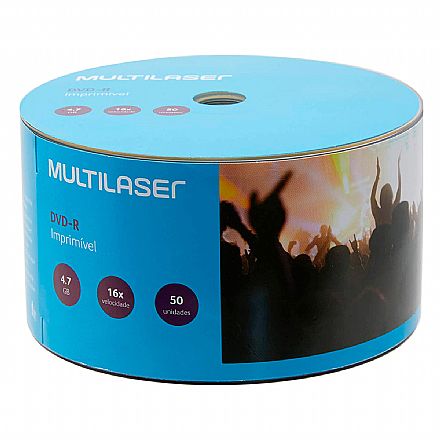 Mídia - DVD-R 4.7GB 16x - Printable - Tubo com 50 unidades - Multilaser DV052