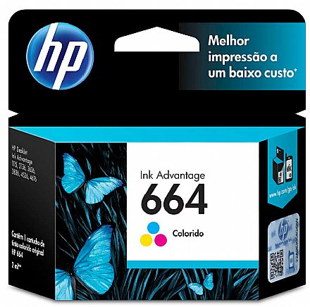 Cartucho - Cartucho HP 664 Colorido - F6V28AB - para Deskjet Ink Advantage 1115/2136/4536/3636/3836/3635/3776/3788/3790/2676/4676