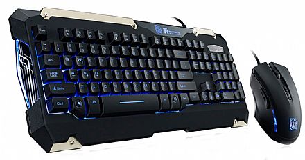 Kit Teclado e Mouse - Kit Teclado e Mouse USB Thermaltake Sports Commander Combo - 2400dpi - com LED Azul - ABNT2 - KB-CMC-PLBLPB-01