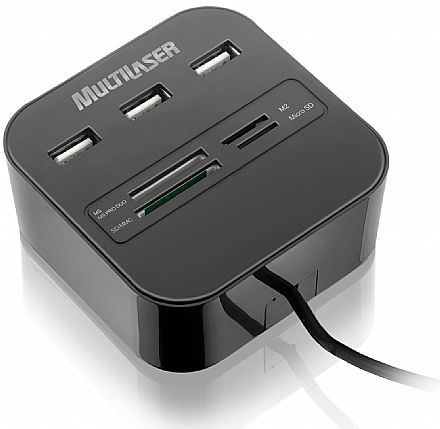 Cartão de Memória - HUB USB 2.0 - 3 Portas - com Leitor de Cartão - Multilaser AC121