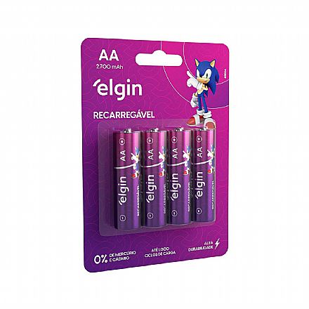 Bateria & Pilhas - Pilha Recarregável AA Elgin 82175 - 2700mAh - 4 unidades