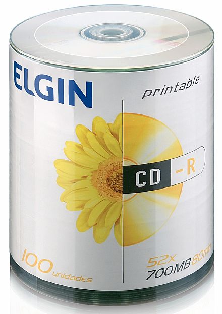 Mídia - CD-R 700MB 52x - Printable - Tubo com 100 unidades - Elgin 82045