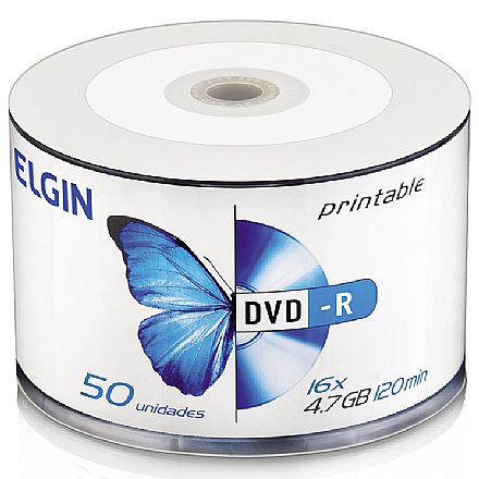 Mídia - DVD-R 4.7GB 16x - Printable - Tubo com 50 unidades - Elgin 82202