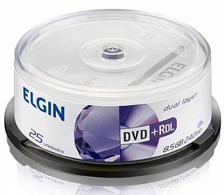 Mídia - DVD+R DL 8.5GB 8x - Dual Layer - com 25 unidades - Elgin 82095