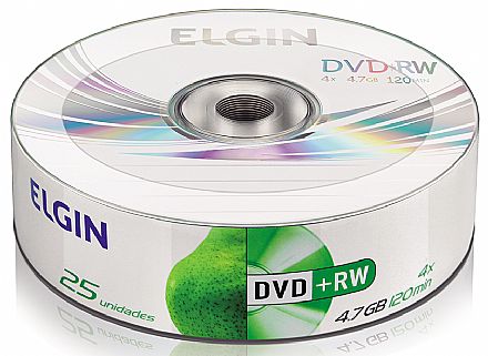 Mídia - DVD+RW 4.7GB 4x - Regravável - com 25 unidades - Elgin 82085
